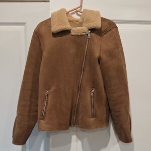 H&M Brown Teddy Jacket with Cream Collar